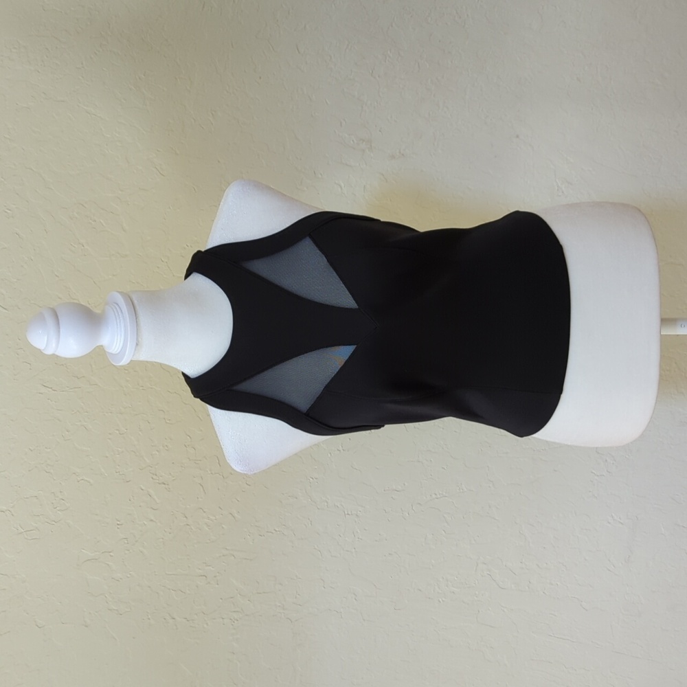 Guess Black Scuba Mesh Cut Out Crop Tank Top Size Small